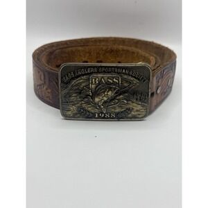 Vintage Angler's Dream BASS FISHERMAN Genuine Leather Mens Belt Sz 38